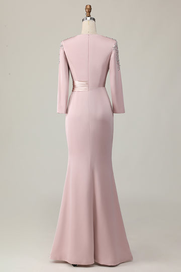 Blush Long Sleeves Sheath Mother Of The Bride Dress with Sequins